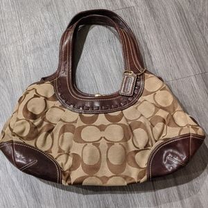 Authentic Coach Brown Signature Pleated Handbag